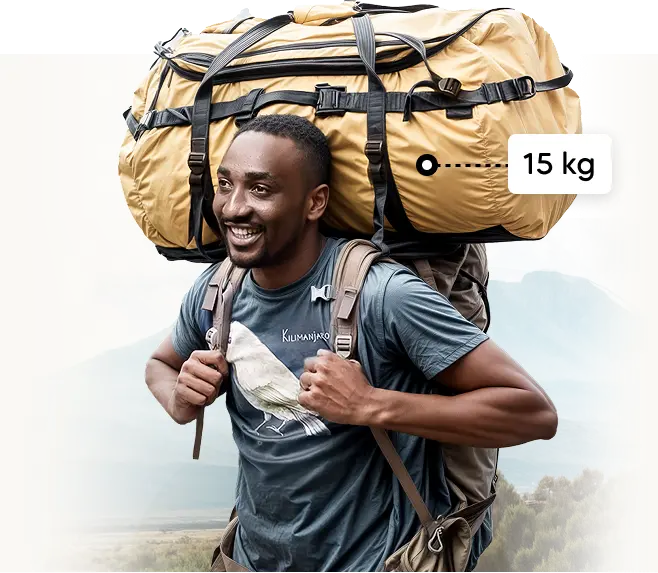 Kilimandžāro porteris nes 15 kg ekspedīcijas ceļojuma somu Kilimandžāro porteris nes 15 kg ekspedīcijas ceļojuma somu